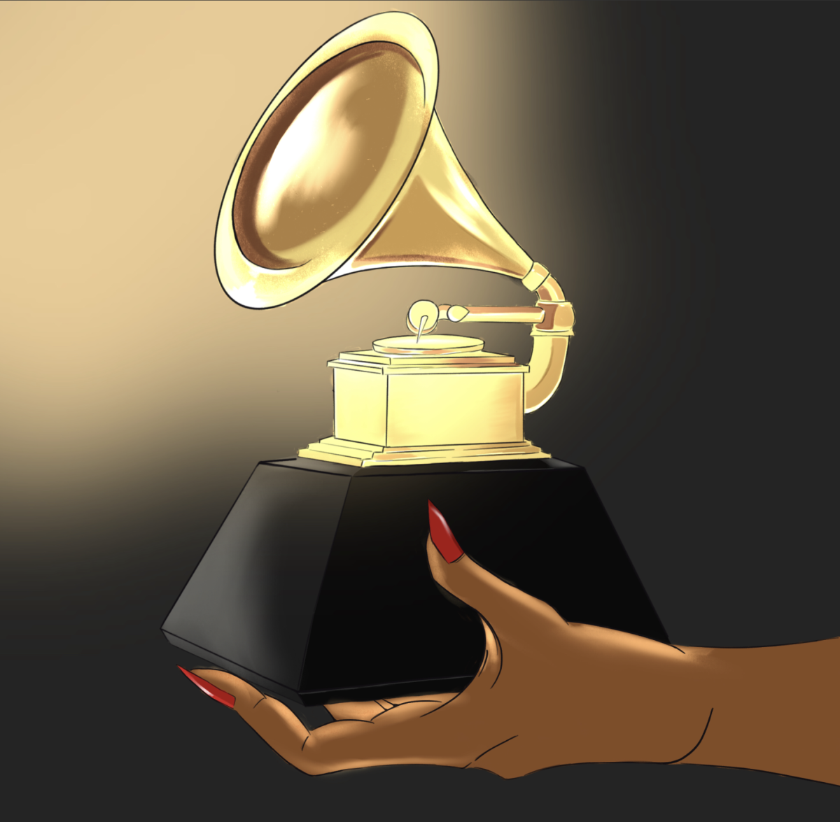 An+illustration+of+a+Grammy+trophy.+